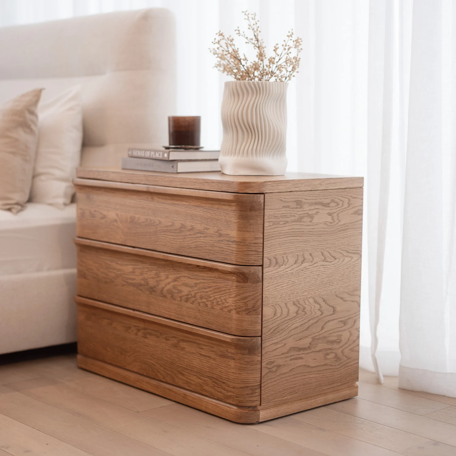 Tula 3 Drawer Large Bedside - Honey Oak - Image 3